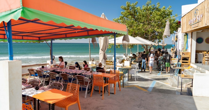 Restaurants an der Strandpromenade in Taghazout