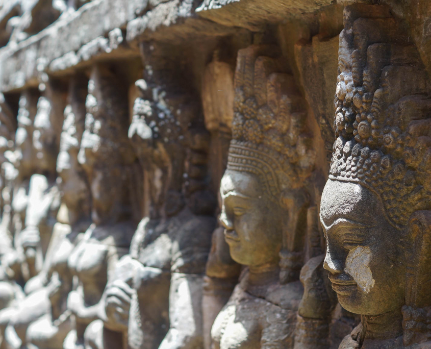 Gesichter an der Terrasse des Lepra Königs in Angkor, Kambodscha