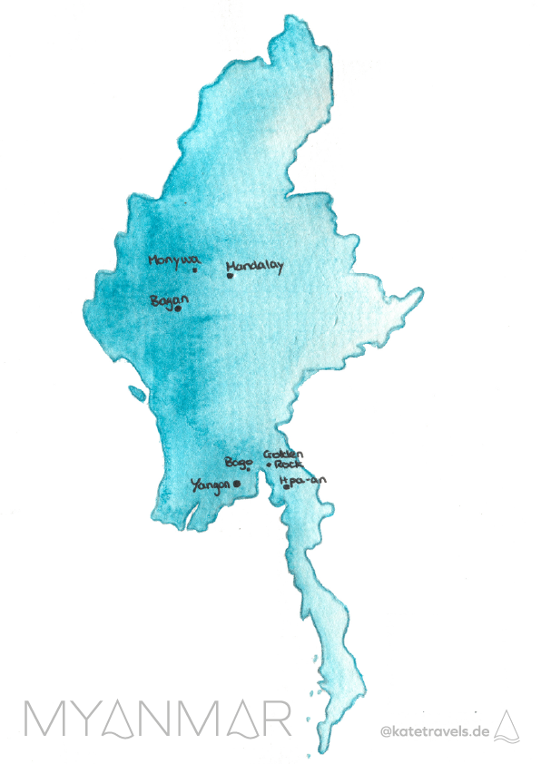 Karte Myanmar Reiseroute