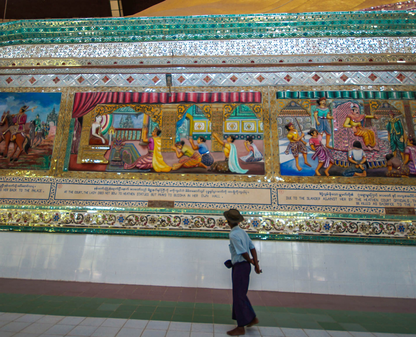 Bildergeschichte auf Buddha in der Shwethalyaung Pagode in Bago