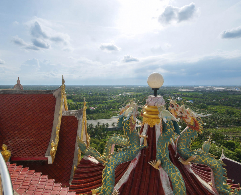 Blick vom Drachentempel Samphran Tempel bei Bangkok